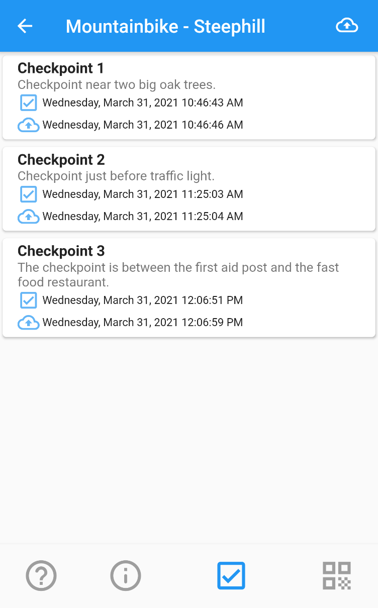The "Checkpoints" screen